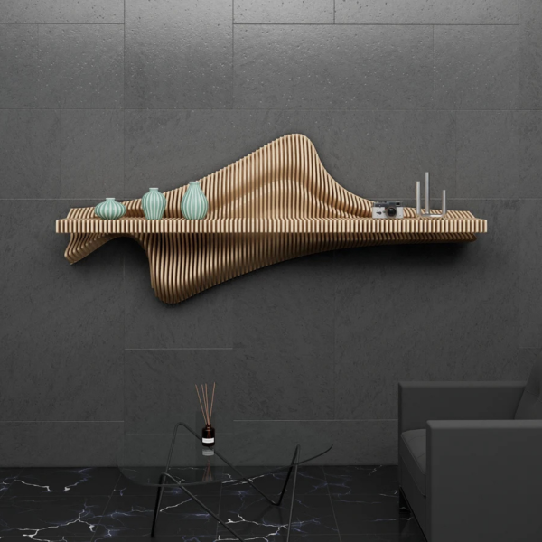 Parametric Shelf Design – Wavy Wooden Wall