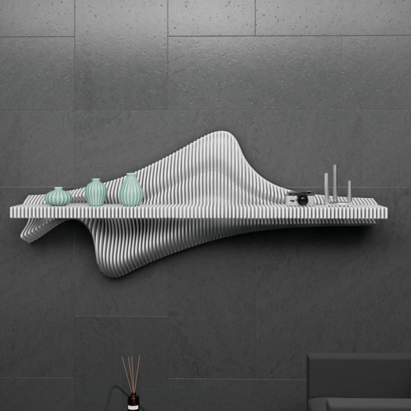Parametric Shelf Design – Wavy Wooden Wall